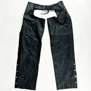 145. UNISEX Black Leather Chaps XL HOT LEATHERS Adjustable - Picture 1 of 7