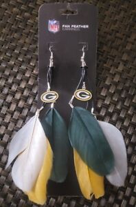 NFL GB GREEN BAY PACKERS FOOTBALL COLLECTIBLE FEATHER EARRINGS RARE L@@K