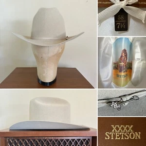 1980s Stetson 4x BEAVER Silverbelly Rancher 7 1/4 JBS PIN Western Hat Cowboy Vtg - Picture 1 of 21