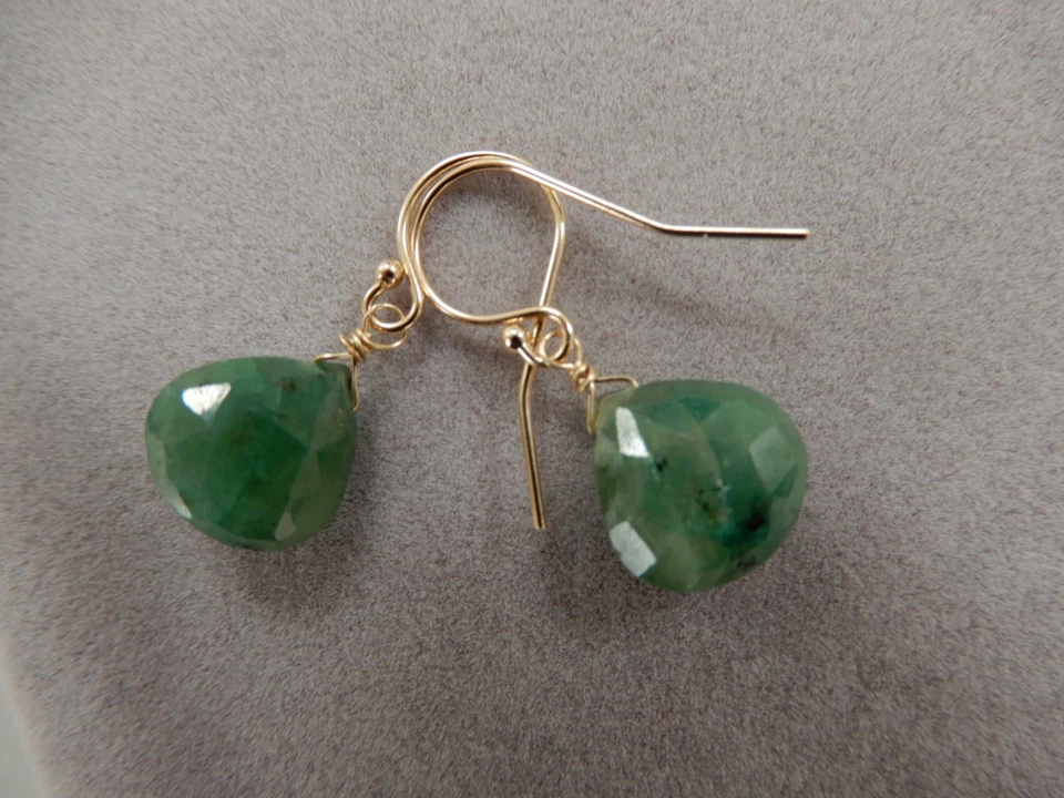 Pendientes de gancho colgantes de oro macizo de 14 quilates de piedra semipreciosa de jade NUEVO Foto 1 de 1