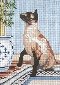 Needlepoint Handpainted Needle Crossings Siamese Cat - Picture 1 of 4
