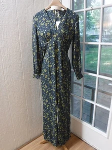 Free People Midnight Combo Floral Dark Green Long/S Jumpsuit Women 4 $168 ~NWT~ - Picture 1 of 12