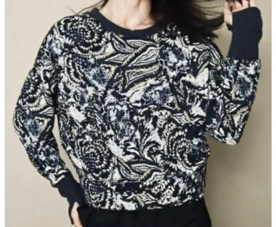 Moletom Joie Crewneck Floral Paisley Feminino Tamanho XL Azul Polegar Buraco Pulôver - Imagem 1 de 4