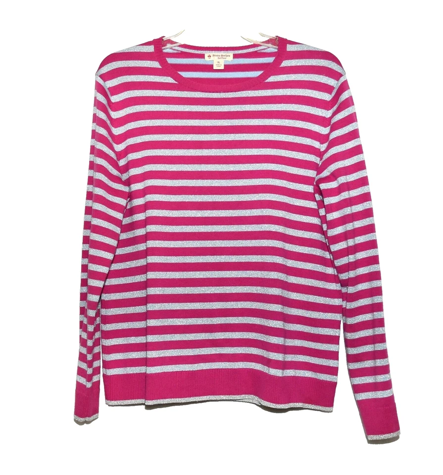 Brooks Brothers Rose Pink and Silver Metallic Striped Womens Sweater Top Size XL - Image 1 of 4
