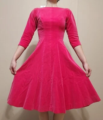 Vestido de terciopelo rosa vintage con lazo trasero! Finales de los 50 principios de los 60 Foto 1 de 4