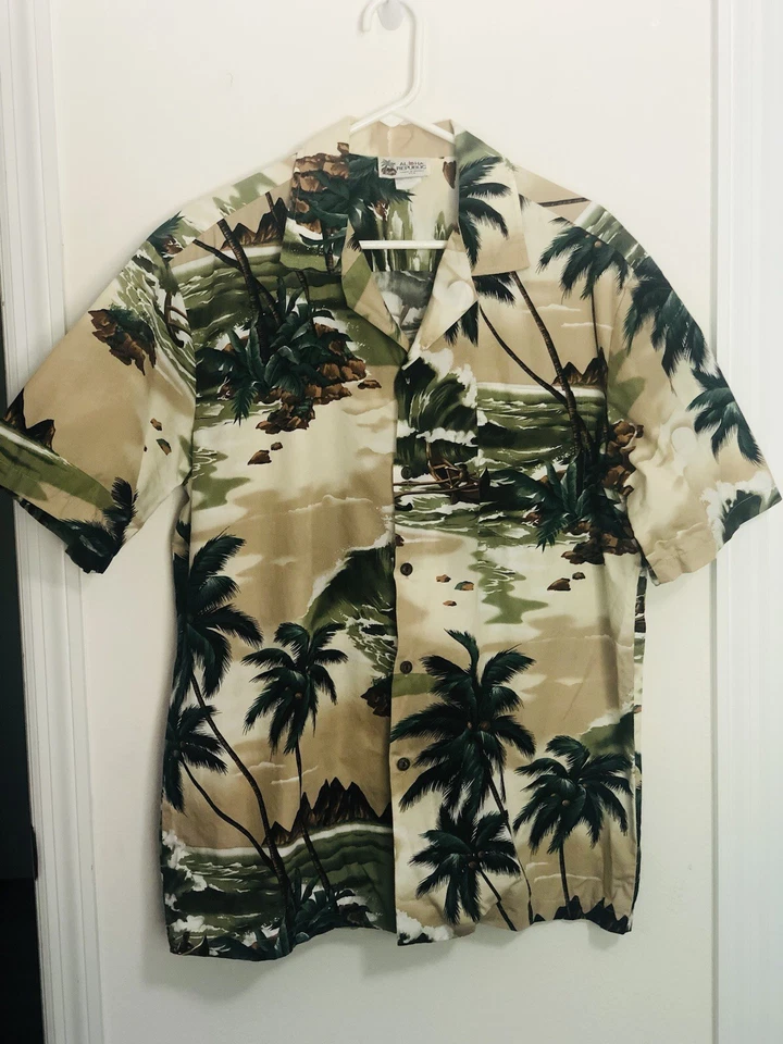 Vtg Aloha Republic Mens L Made in USA Palm Tree Hawaiian Shirt Tropical Cotton - Image 1 of 4