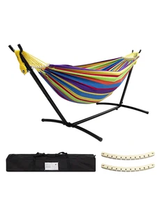 Heavy duty double hammock with stand 450lb steel frame carry bag balance beam - Picture 1 of 13