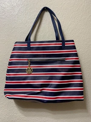 Tommy Hilfiger Gran Capacidad Rojo Blanco Azul Rayas Bolso de Hombro Logo Dije ¡BONITO! Foto 1 de 4