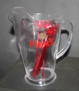 Vintage Pimm's 1.7 Litre Clear Plastic Jug/Pitcher With 10 Stirrers - Picture 1 of 4