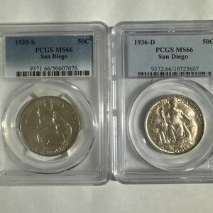 1935-S & 1936 D PCGS MS66 California Pacific Exposition San Diego Half Dollars - Picture 1 of 7