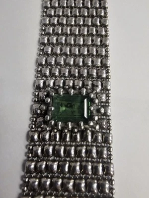 Pulsera Cadena Malla Plata Mod Metal Líquido Sergio Gutiérrez Piedra Verde 6" de Largo Foto 1 de 4