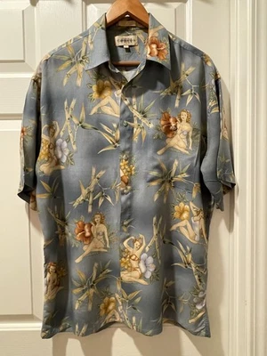 Camisa Hawaiana Vintage Pinup Niña Para Hombre L Abotonada Campia Moda Rayón Defectuosa Foto 1 de 4