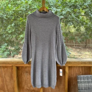Nanette Lepore Grey Bishop Sleeve Sweater Dress Size XL. NEW - Picture 1 of 9