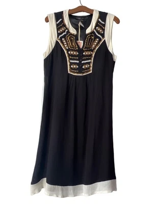 Vestido Image of Me tamanho grande frisado sem mangas shift preto marfim rayon boho NOVO - Imagem 1 de 4