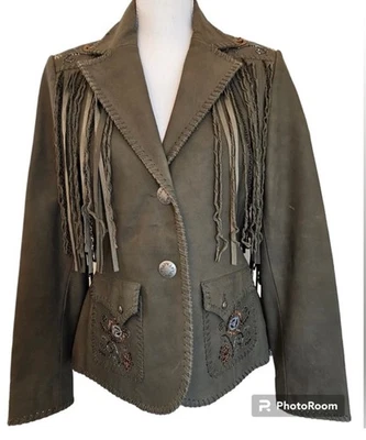 Preciosa chaqueta con flecos y cuentas verde oliva DOUBLE D RANCH  Foto 1 de 4