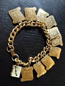 Nice 10 commandments Bracelet Gold Tone Vintage Religious MOP Bible Charm - Picture 1 of 5