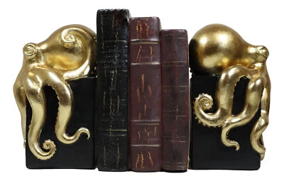 Golden Octopus Resin Figurine Bookend Set - Image 1 of 4