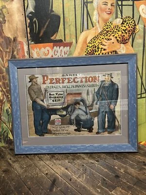 VINTAGE C. 1920 BARTEL PERFECTION OVERALLS CARDBOARD SIGN JACKETS PANTS SHIRTS - Image 1 of 4