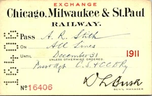 1911 CHICAGO MILWAUKEE ST. PAUL Employee Railway Pass Stith - Picture 1 of 2