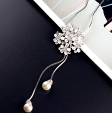 Flower pendant pearl slide  long necklace UK 