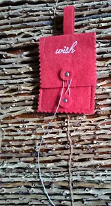 Starbucks Red Felt giftcard holder WISH embroidered with a silver string closure - Picture 1 of 2