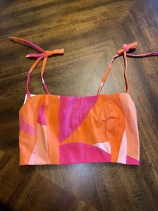 NWT ~ Peixoto Esti Smocked Cotton Crop Top Pink Orange Sz Med Grapefruit Grove - Picture 1 of 8