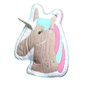 Nicole Miller Unicorn Head Throw Pillow Gray Green Pink White Silver - Picture 1 of 4