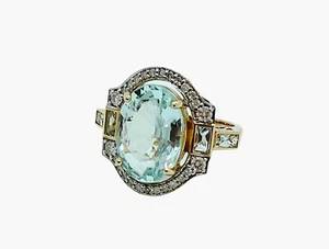 NATURAL OVAL SHAPED AQUAMARINE AND DIAMOND ART DECO STYLE RING VALUATION $6,250 - Picture 1 of 11