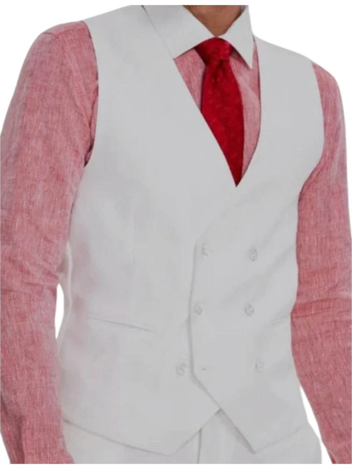 Chaleco Traje Tayion Para Hombres Calce Clásico Doble Pecho Abotonado XL Blanco Espiga Foto 1 de 1