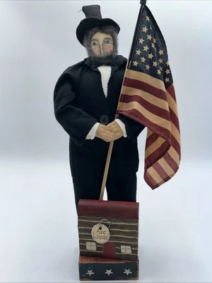 Patriotic Handcrafted by Susie Abe Lincoln OOAK 18” Log Cabin Base - Image 1 of 4