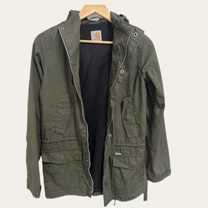 CARHARTT Womens Small Battle Parka Jacket Green Hooded Y2K - Picture 1 of 13