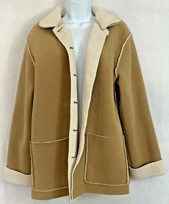 Abrigo Alfred Dunner Talla S Tostado Suave Sherpa Forrado Vellón Abotonado Bolsillos Delanteros Foto 1 de 4