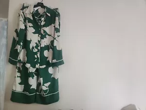 H&M Co-ord Set Floral Green Long Sleeves & Wide Legs Pants Pajama Style L - Picture 1 of 7