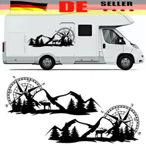 58*140cm Aufkleber Wohnwagen Wohnmobil Caravan Camper Berge Wald Landschaft - Bild 1 von 23