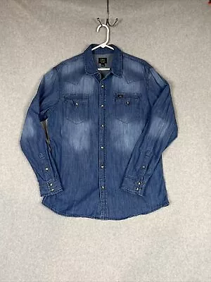 LEE Pearl Snap Chambray Shirt MEN'S Large Light wash Long sleeve Western style. - Image 1 of 4