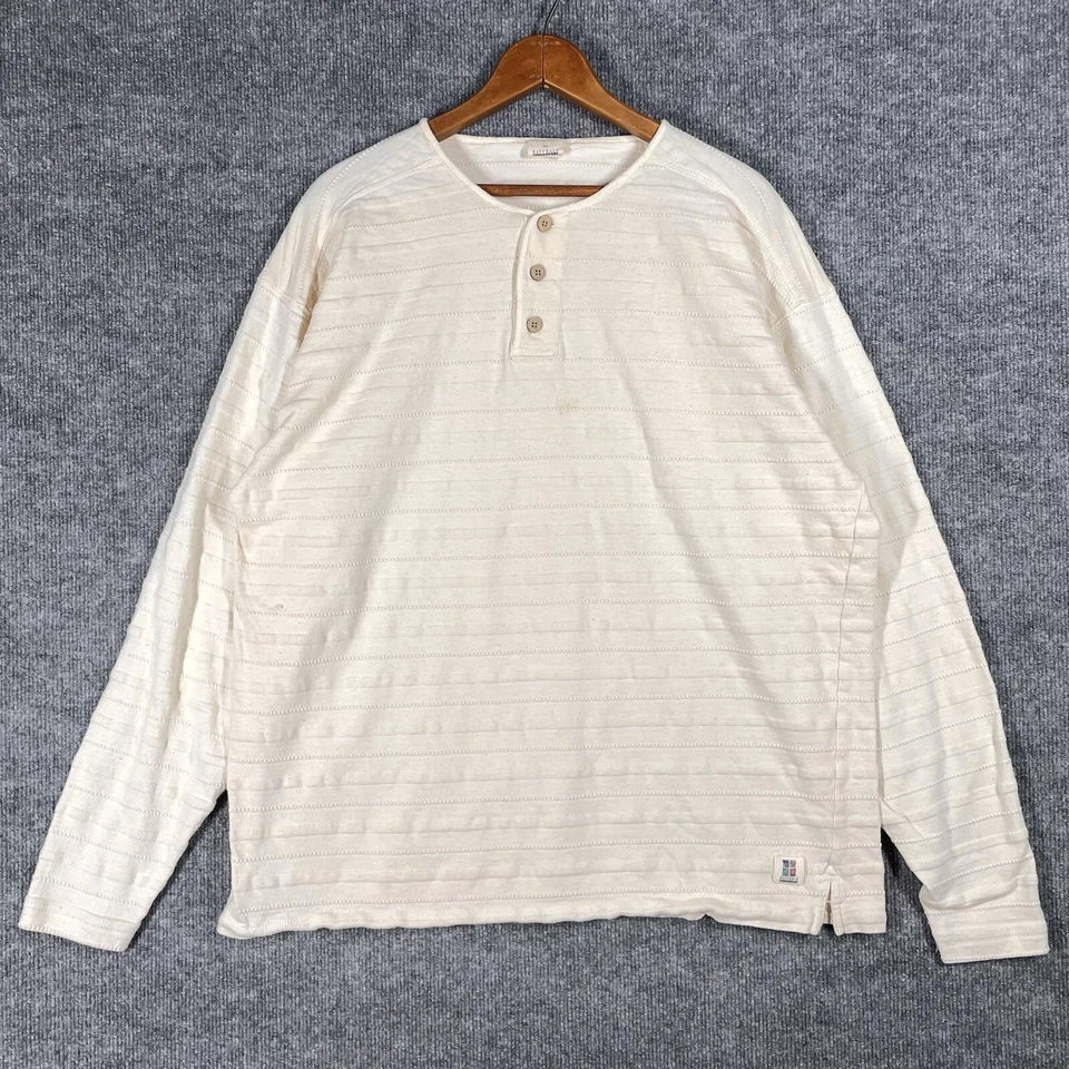 VINTAGE Naturals by Jockey Henley Shirt XL Unbleached Cotton Hippie Textured - Image 1 of 4