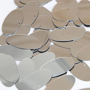 Lentejuelas de alta costura metálica plateadas brillante elipse de 1,5 pulgadas - Imagen 1 de 2