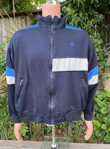 Giacca Givenchy Vintage Anni '90 Blu Colore Blocco Multicolore Cerniera Made in USA Taglia L
