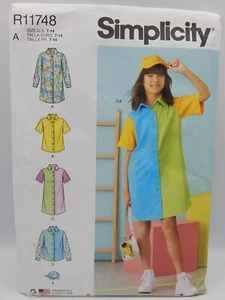Simplicity 11748 Girls' Shirtdresses Shirts Hat Uncut Pattern Sz 7-14 9763 - Picture 1 of 2