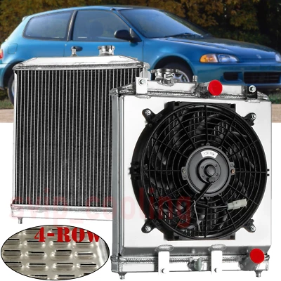 4Row Radiator+Shroud Fan fits 1992-2001 Honda Civic EG EK Del Sol Integra MT Foto 1 de 4