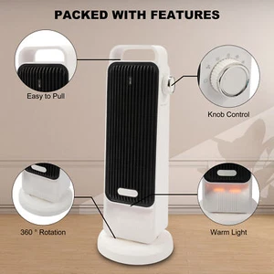 Slim Ceramic Tower Room Space Heater Indoor Thermostat 1200W 110V Fan White - Picture 1 of 11