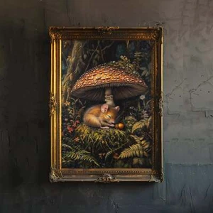 Dormouse and Mushroom Cottagecore Print Dark Academia Art Cottagecore Decor - Bild 1 von 9