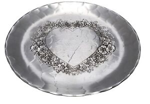Vintage Wendell August Forge Hammered Aluminum Plate With Floral Heart