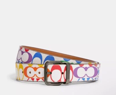 Cinturón reversible con hebilla de rodillo Coach cortada a medida en Rainbow Signature C4153 nuevo con etiquetas. Foto 1 de 4