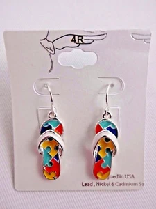 Flip Flop Dangle Earrings Puzzle Piece Autism Awareness 4R - Picture 1 of 7