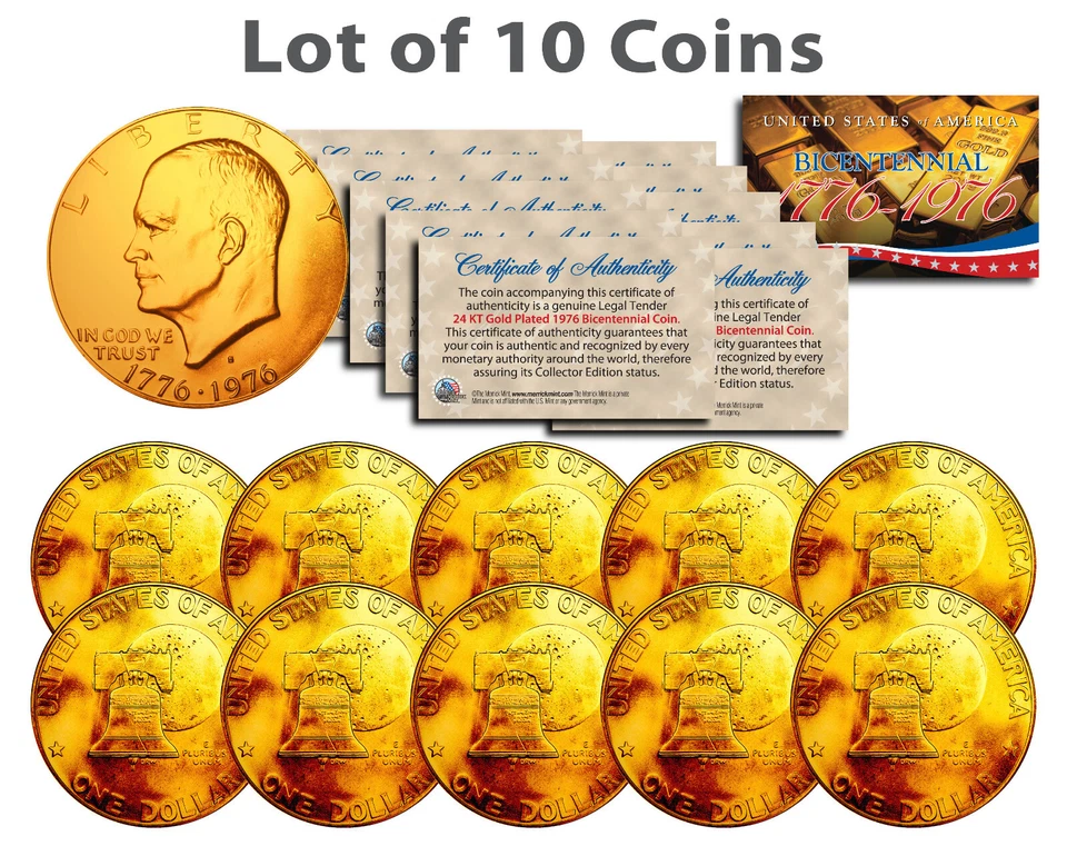 Bicentennial 1976 Eisenhower IKE Dollar U.S. Coins 24K GOLD PLATED (Lot of 10) - Image 1 of 3