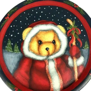 Hand Painted, Decorative Christmas Plate Teddy Bear (Janenel burett 2003) - Picture 1 of 7