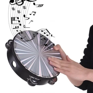 Pandereta reflectante radiante de mano de 8 pulgadas doble fila jingles de metal percusión - Imagen 1 de 8