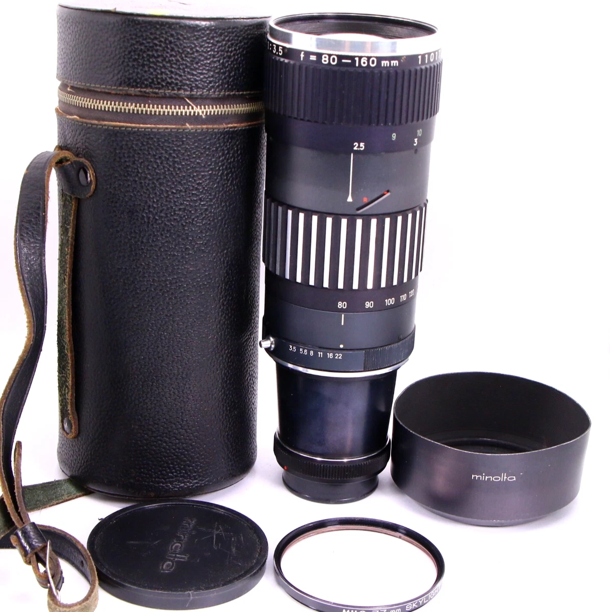 希少minolta 80-160mm f3.5 Minolta Rokkor 80-160mm F3.5 Auto Zoom MD Lens Early Complete Set