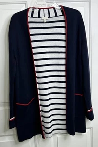 Cárdigan Talbots con drapeado delantero abierto para mujer mediano azul marino + bolsillos rojos - Imagen 1 de 7